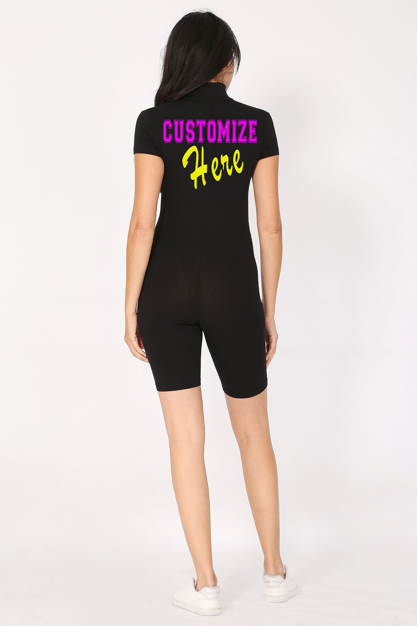 Personalizable Bodysuit With Zipper, Add Your Own Text or Image, Customizable Short Sleeve Romper, Bandeau Bodysuit