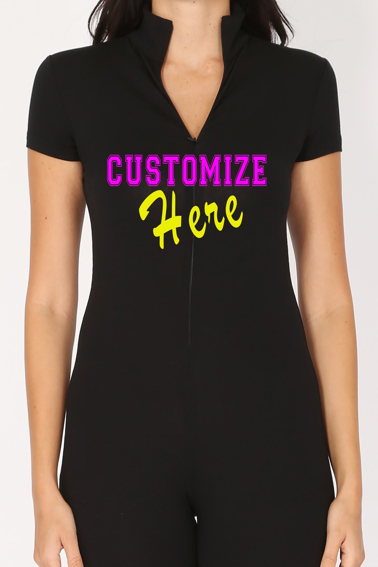 Personalizable Bodysuit With Zipper, Add Your Own Text or Image, Customizable Short Sleeve Romper, Bandeau Bodysuit