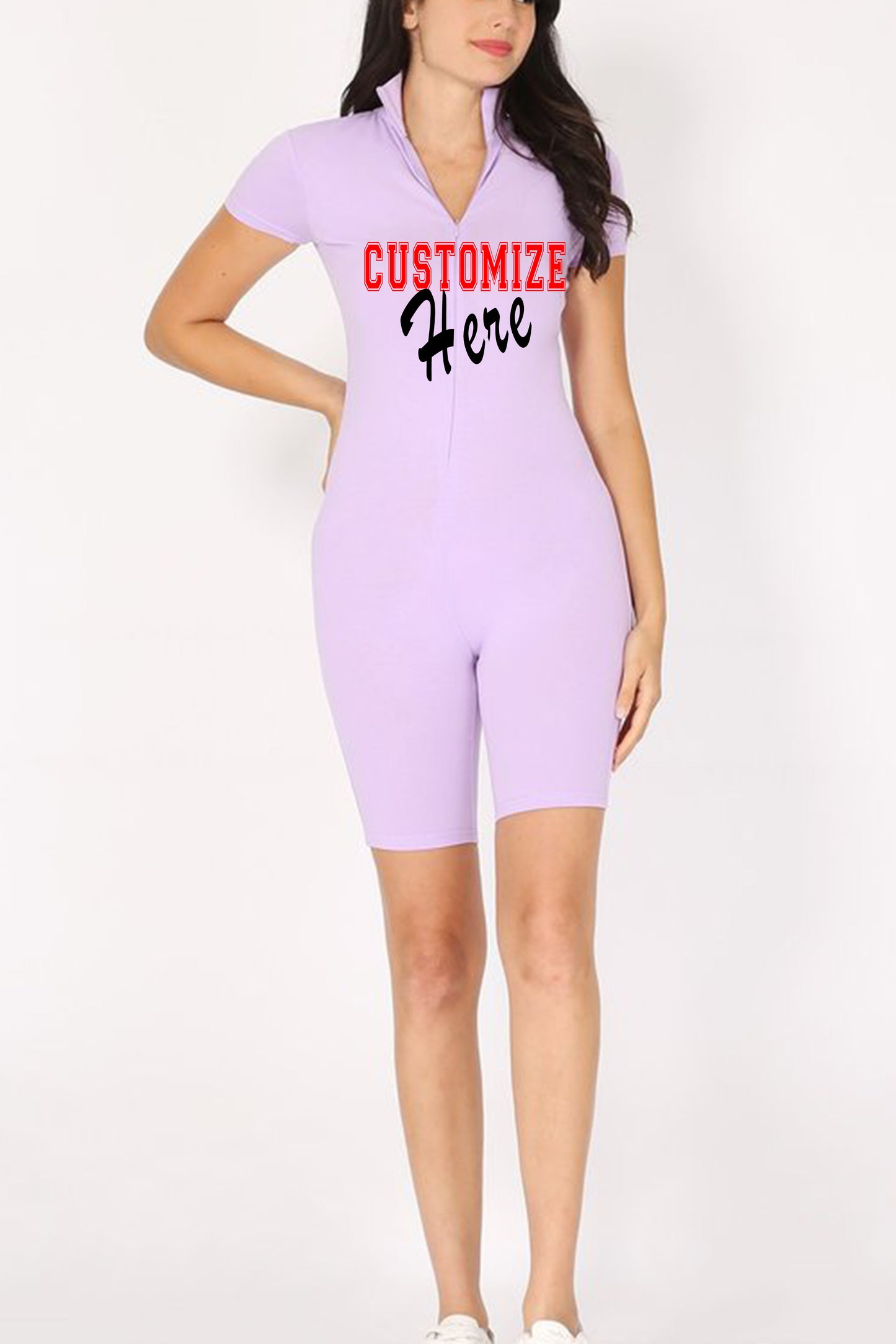 Personalizable Bodysuit With Zipper, Add Your Own Text or Image, Customizable Short Sleeve Romper, Bandeau Bodysuit