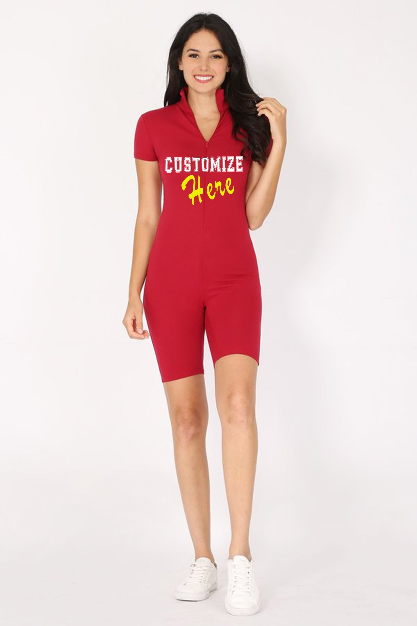 Personalizable Bodysuit With Zipper, Add Your Own Text or Image, Customizable Short Sleeve Romper, Bandeau Bodysuit